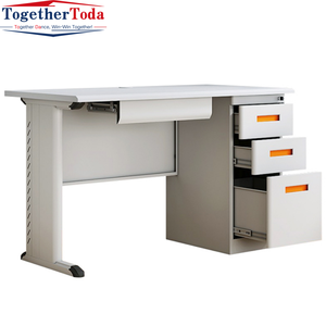 مكتب كمبيوتر معدني متين بإطار فولاذي و3 أدراج قابلة للقفل، مكتب مكتبي للمنزل ومحطة عمل الموظفين - Product Image 2