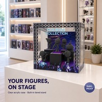 Vitrine personnalisée en acrylique transparent avec support intégré et panneaux imprimés sur mesure pour objets de collection