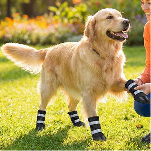 Yearning Dog Soft <b>sole</b> Breathable Plush Fabric <b>Rubber</b> Waterproof Non-Slip Rain <b>Boots</b> for Dogs Outdoor(four pieces of a set) - Product Image 5