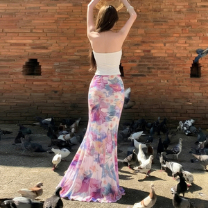 Falda Midi de Malla con Estampado Floral para Mujer, Estilo Línea A, para Verano, Playa, Vacaciones, Informal y a la Moda - Product Image 4