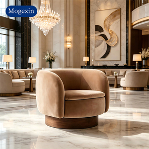 Italian Style Luxury Barrel Chair Soft Velvet Upholstered Armchair with Solid Wood Base <b>for</b> Living Room - Product Image 1