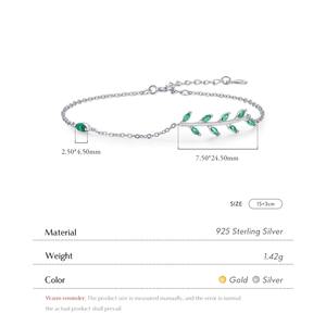 Pulsera de Plata de Ley 925 Chapada en Oro con Zirconia Verde en Forma de Hoja, Ajustable, para Unisex, Joyería de Aniversario - Product Image 2