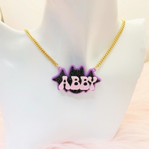 Collana in Acrilico Personalizzata con Nome per Halloween, Ciondolo a Forma <span class=keywords><strong>di</strong></span> Pipistrello o Fantasma con Catena Cubana, Gioielli Personalizzati per Ragazze - Product Image 6