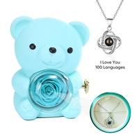 Boîte à bijoux en forme d'ours rotatif avec rose éternelle et collier à projection - Cadeau de Noël, livraison directe disponible