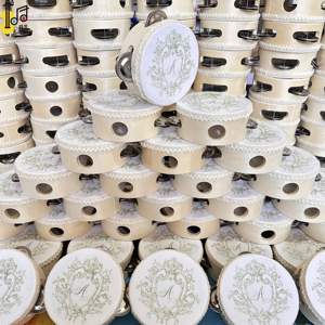 เครื่องดนตรีเคาะจังหวะไม้ขายส่ง กลองมือขนาดเล็ก 4 นิ้ว สำหรับงานแต่งงาน กลองมือแบบกำหนดเองสำหรับโบสถ์ กลองมือสำหรับเล่นในงานแต่งงาน - Product Image 3