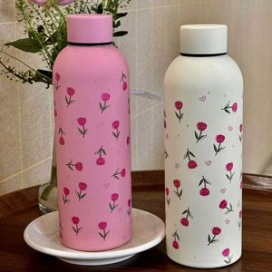Nueva Taza de Café de Acero Inoxidable 304 de 500 ml con Diseño Floral, Taza de Viaje Portátil, Linda Botella de Agua Aislada para Estudiantes - Product Image 2