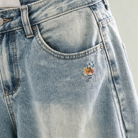 Jeans décontractés taille haute pour femmes, motif brodé empreintes de chiot, pantalon large grande taille pour femmes