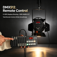 Projecteur LED Fresnel JIXIO DMX512 200W en alliage d'aluminium, double couleur 3200-5600K, gradation progressive 0 à 100, IRC 97 pour le cinéma et la télévision
