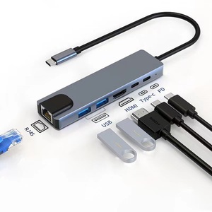 ฮับ USB แบบพกพา 4 5 6 8 in 1 อลูมิเนียม พร้อมพอร์ต 4K HD HDTV RJ45 100M 1000Mb USB-C 3.0 2.0 PD สำหรับแล็ปท็อป พีซี และแมค - Product Image 6