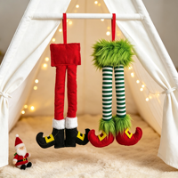 Décoration de Noël à suspendre en forme de jambes d'elfe, pendentif en forme de jambe d'elfe rayée en fausse fourrure pour arbre de Noël et cadeaux de Noël
