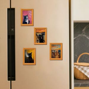Marco Magnético de Madera con Diseño Vintage de Gato, Parodia de 'El Grito' en Pintura al Óleo, Gatito Negro, Decoración Dorada para Refrigerador, Regalo, Souvenir - Product Image 4