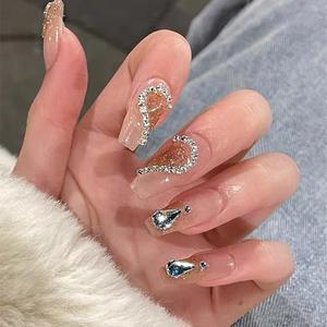 Faux ongles à la mode française à vendre, avec dégradé caramel, strass scintillants pour femmes, amovibles et réutilisables - Product Image 5