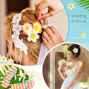 Fermagli per <span class=keywords><strong>capelli</strong></span> con fiori di Plumeria hawaiana sfumati, in schiuma, a forma di Frangipani, all'ingrosso, per feste tropicali, Luau, accessori Mermaidcore - Product Image 4