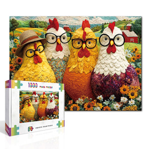 Rompecabezas de 1000 Piezas con Diseño Floral de Granja de Pollos, Estilo Patchwork, Papel Grueso de Primera Calidad, Rompecabezas Interactivo Familiar para Adultos, Estilo Rústico Campestre - Product Image 3