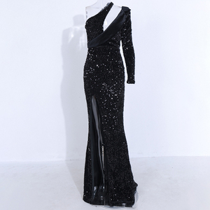Luxury <strong>Black</strong> One Shoulder Sexy Arabic <strong>Evening</strong> <strong>Dress</strong> Custom Wedding <strong>Dress</strong> <strong>Plus</strong> <strong>Size</strong> Sequin <strong>Dress</strong> - Product Image 3