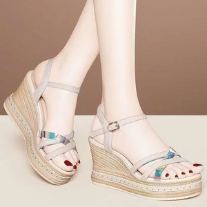 Women Color Block European and American Style Wedge <b>Sandals</b> Summer New Cross Strap Thick Sole Colorful Platform <b>Sandals</b> - Product Image 1
