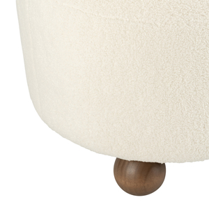 Pouf ottomano rotondo con piedini a sfera in legno per camera da letto o soggiorno, elemento d'arredo per seduta - Product Image 5