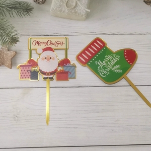 Ensemble de décorations de gâteaux en acrylique de Noël avec des motifs de Père Noël et d'arbre, imprimés en couleur, style dessin animé, pour la décoration des desserts de fête - Product Image 2
