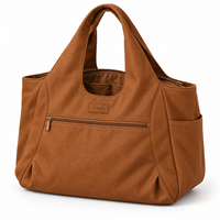 Sac fourre-tout personnalisé en polyester marron pour la couture, idéal pour les ateliers d'artisanat et les voyages, avec un grand espace de rangement et des poignées larges