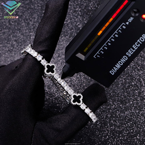 Yu Ying Design 925 Sterling Silver VVS Mossanite Diamond With Four Leaf Clover <strong>Black</strong> Agate Necklace Moissanite Tennis <strong>Chain</strong> - Product Image 1