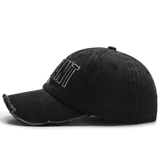 New Washed Raw-Edged Denim Retro Style Baseball Cap with Letter Embroidery Adjustable Wide Brim for Outdoor Sun Protection