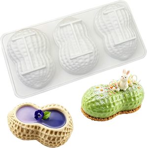 Moule en silicone antiadhésif à 3 cavités en forme d'arachide pour gâteaux, mousses, décorations de gâteaux, chocolats, pâtisseries et bonbons - Product Image 1