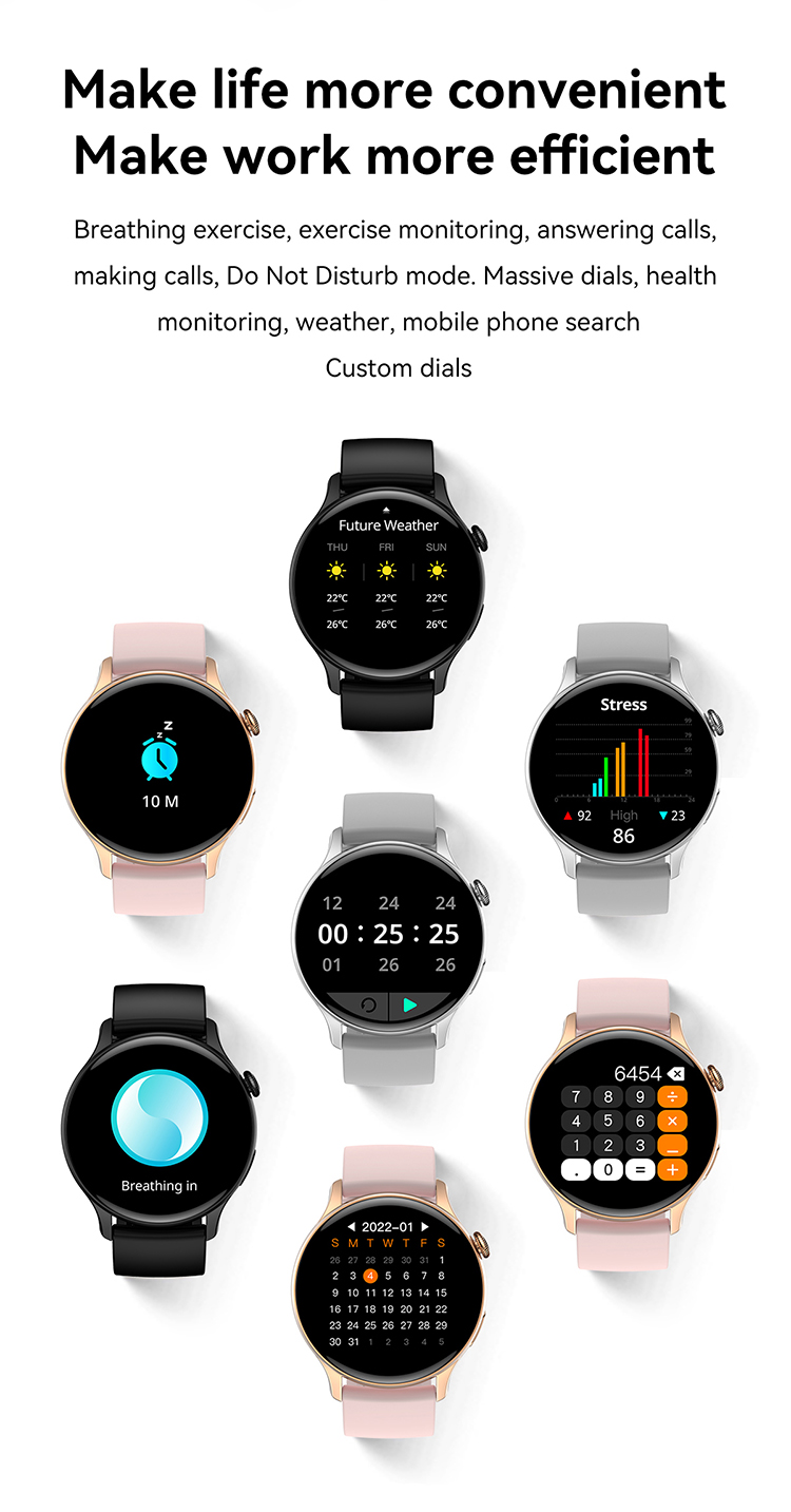 1.43 Inch HD AMOLED Display Smartwatch , HK85 260mAh Smart Watch BT Calling