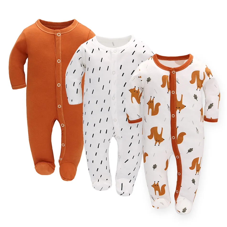 Großhandel Baby Onesie Pyjamas 100% Baumwolle 3er Pack Kleinkind Atmungsaktive Baby Stram pler Baby Boy Kleidung Mädchen Kleidung Set