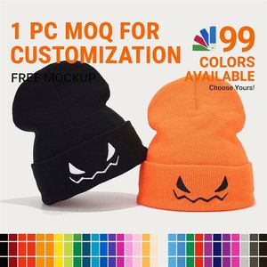 Cappello di Lana Ricamato con Zucca di Halloween e Piccolo Diavolo, Divertente Pullover in Maglia Arancione per Uomo e Donna - Product Image 1