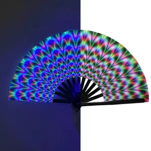 13 inch Large Folding Hand Rave Fan Clack neon Customized blacklight UV Responsive Fans in Stock