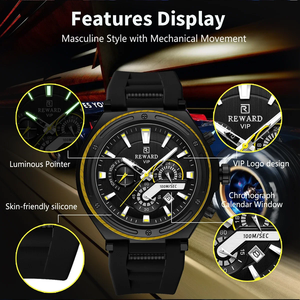 REWARD Reloj de Lujo para Hombre de Negocios, Venta al por Mayor, Correa de Silicona Flexible, Logotipo Personalizado, Cronógrafo, Puntero, Caja Grande de 48 mm, Reloj de Cuarzo de Moda - Product Image 5
