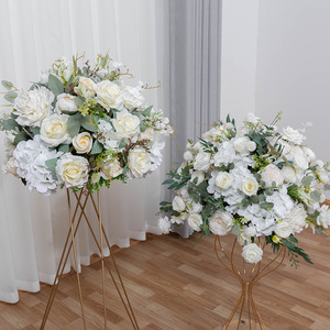 Centre de table de mariage Décoration de table Pivoine en soie blanche Boule de fleurs rose Arrangement de centre de table blanc et vert Fleurs pour mariage - Product Image 1