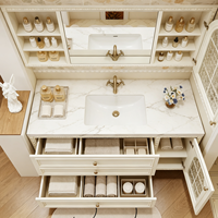 Meuble sous-vasque blanc classique en bois pour salle de bain, idéal pour projets hôteliers, avec vasque intégrée, fabrication OEM/ODM sur mesure