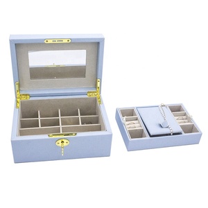 Customized two-layer jewelry storage case pu luxury velvet joyero cotton ring case mirror travel leather jewelry organizer box