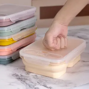 Riutilizzabile a prova di perdite portatile Bento Box a microonde a prova di perdite portatile Bpa Free Silicone pieghevole scatola per il pranzo per i bambini