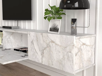 Meuble TV suspendu REMA en bois, 3 portes, effet marbre blanc, moderne, extensible, pour salon et appartement