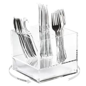 Reuniones Lucite Twig Swivel Cubiertos Caddy Organizador Display Caddy Holder Acrílico Utensilio Cuchillos Servilletas Cucharas Tenedor Titular