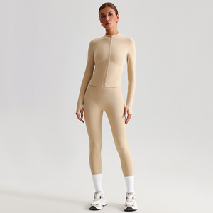Conjunto de Yoga Casual para Mujer, Chaqueta de Yoga de Manga Larga, Leggings de Cintura Alta con Efecto Levanta Glúteos, Conjunto de 2 Piezas para Gimnasio, Deportes y Fitness - Product Image 2