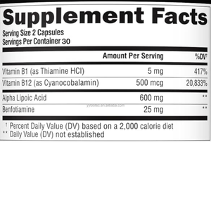 Asam Alfa Lipoat Berkualitas Tinggi dengan <span class=keywords><strong>Vitamin</strong></span> B1 <span class=keywords><strong>B12</strong></span> untuk Meningkatkan Penyerapan Mendukung Sirkulasi dan Kesehatan Saraf Kapsul - Product Image 5