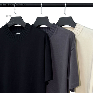OEM ODM Custom Mock Neck Sweater Collar <b>Patchwork</b> T-<b>shirt</b> 305gsm Silk Screen Printing Casual 100% Cotton High Quality Plain Tee - Product Image 1