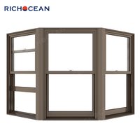 Richocean, ventana francesa de doble hoja, rejilla de aluminio, lateral de triple acristalamiento, ventanas verticales corredizas fijas