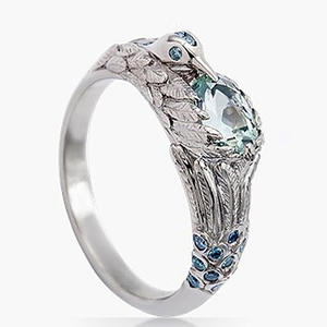 Anello con gemma a forma di animale F1385, acquamarina naturale con montatura a griffe, anelli di fidanzamento alla moda da donna - Product Image 1