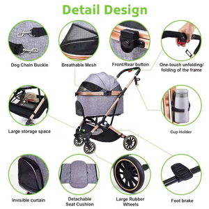 Poussette de voyage pour animaux de compagnie légère et écologique, toutes saisons, pour chiens de taille moyenne, 4 roues, tout-terrain, pliable, robuste, capacité de 15 kg - Product Image 2