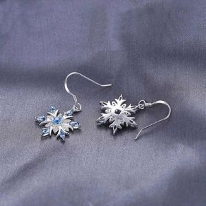 <b>Silver</b> Plated Aqua Blue Rhinestone Snowflake <b>Dangle</b> <b>Earrings</b> Trendy Christmas Jewelry Gift For Women - Product Image 4