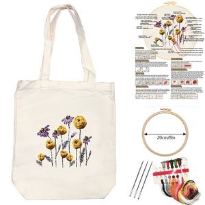 Kit de bordado de bolsa de lona DIY para principiantes, diseño de patrón de flores hecho a mano personalizable, parches para planchar, costura - Product Image 1