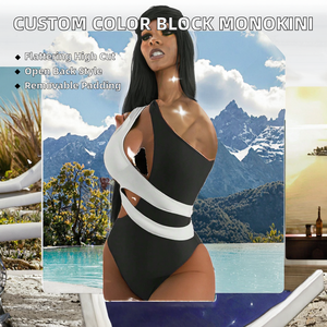 Maillot de bain femme 2024 en nylon/coton, ensemble 2 pièces patchwork, coupe haute, rembourrage amovible, push-up, avec étiquette/étiquette personnalisée OEM et impression de logo - Product Image 2