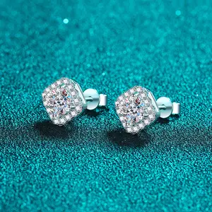 Nhà Máy Bán Buôn 1-2 Carat Moissanite Bông Tai Vuông Cắt S925 Sterling Bạc Thời Trang Đồ Trang Sức Bông Tai Với Gra Chứng Nhận