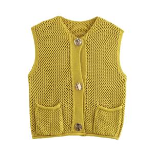 Nouvelle collection Printemps/Été – <span class=keywords><strong>Gilet</strong></span> décontracté en <span class=keywords><strong>maille</strong></span> épaisse à col rond pour femme, style urbain transfrontalier Europe/Amérique, en polyester et acrylique 012 - Product Image 5