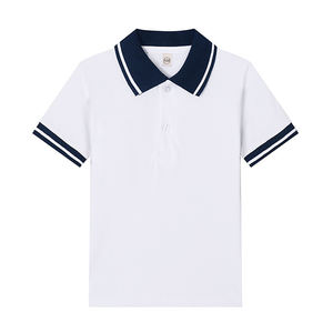 T-shirt blanc pour enfants, polo à manches courtes en pur coton, garçons et filles, col à revers, haut blanc à manches courtes, vêtements polyvalents pour enfants - Product Image 2