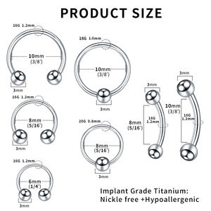 Anneau de piercing en titane PVD circulaire en forme de fer à cheval pour septum, nez, lèvre, sourcil |   Style punk hypoallergénique à filetage externe - Product Image 3